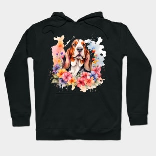 A basset hound decorated with beautiful watercolor flowers Hoodie